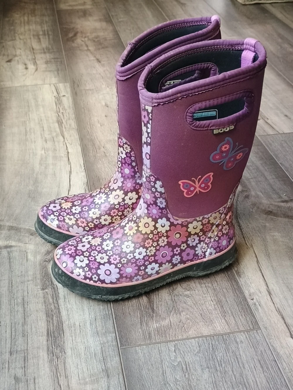 Bogs Kids Purple Floral & Butterfly Rain Mud Snow Chore Boots